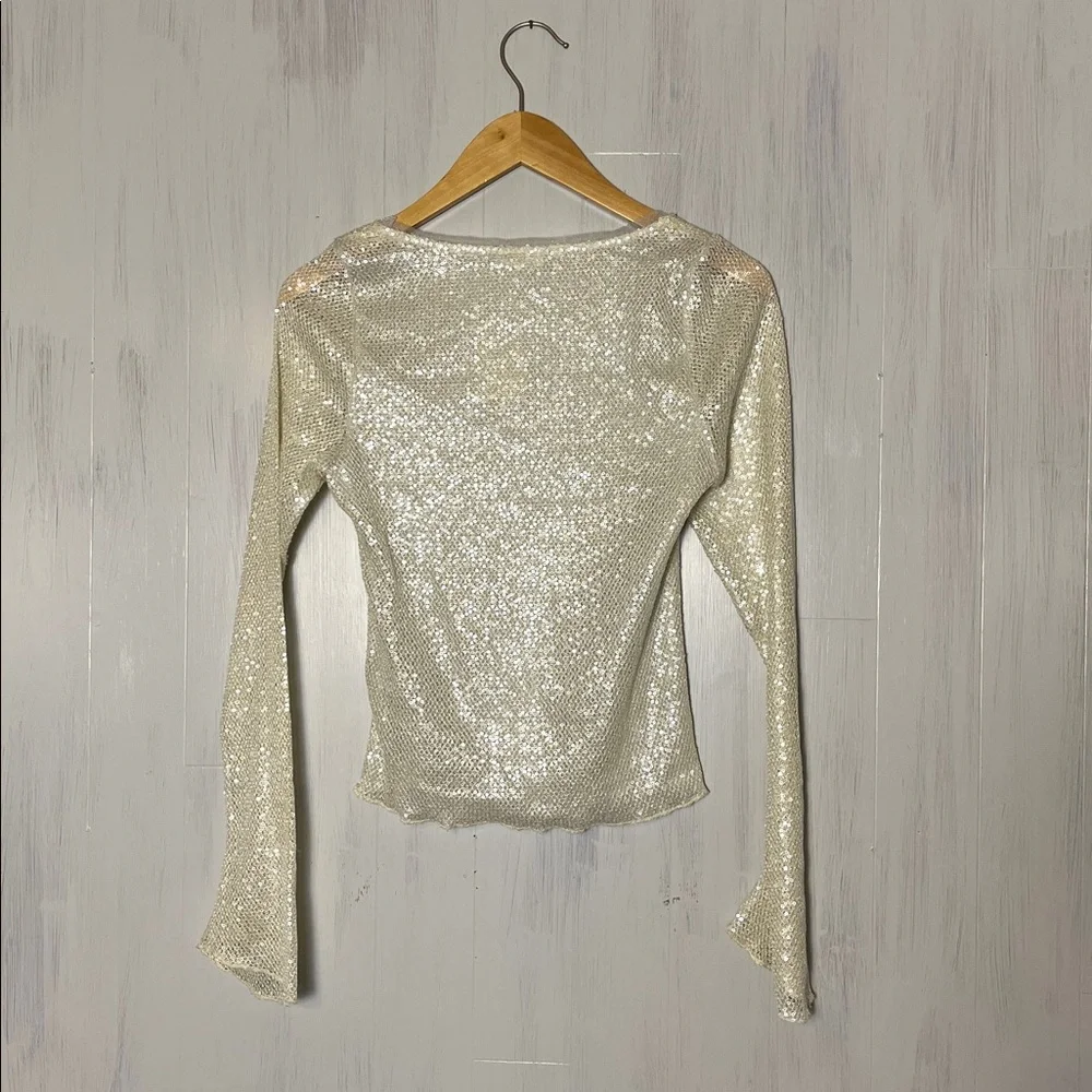 INTIMATELY FREE PEOPLE Medium Snowing Combo Ivory Late Night Disco Sequin Top‎